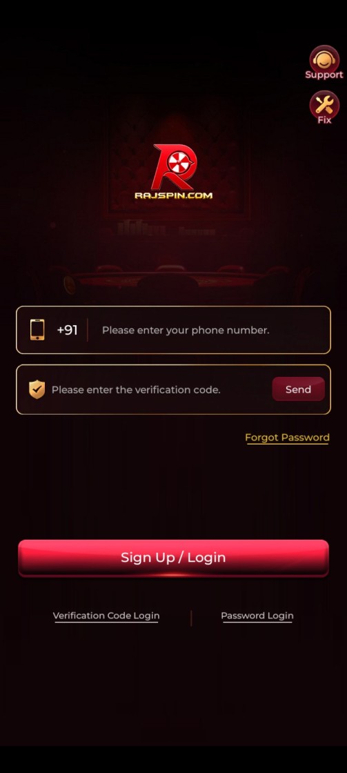 Rajspin Game APK mobile interface with gaming platform sections